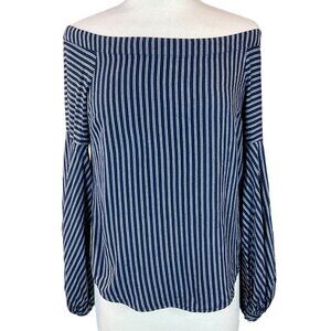 Anthropologie Maeve Clotille Navy & White Striped Off-the-Shoulder LS Top Sz 4